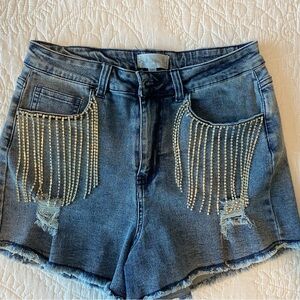 Altar'd State Blue Jean Shorts with Rhinestone Details